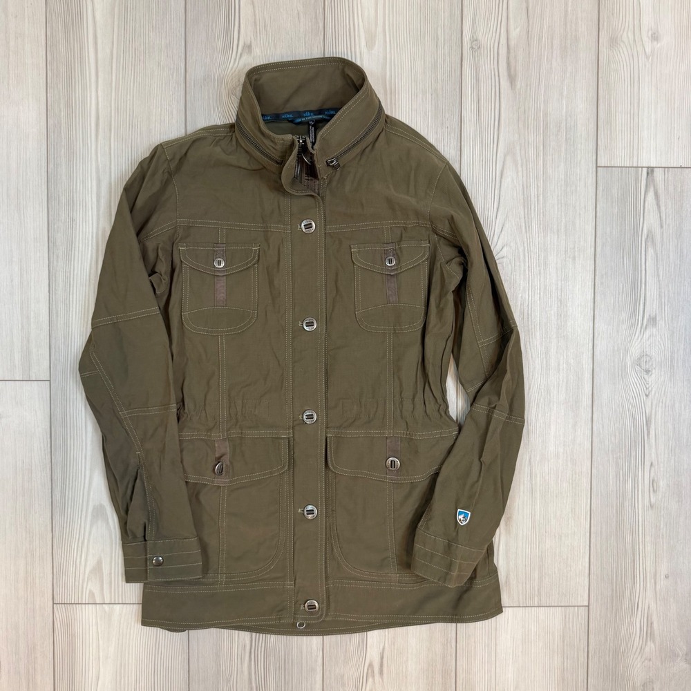 Kuhl Rekon Jacket Womens XS Olive Green Field Utility Military Stowaway Hood